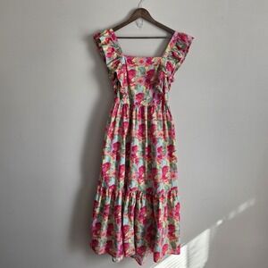 Peyton & Parker Cotton Floral Ruffle Apron Dress Womens L Summer CottageCore